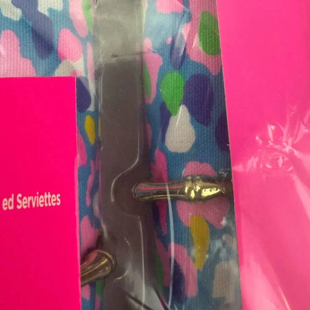 Lilly Pulitzer 4 Cloth Napkins w/Gold Bamboo Rings Set Multi Hottie Dottie NEW